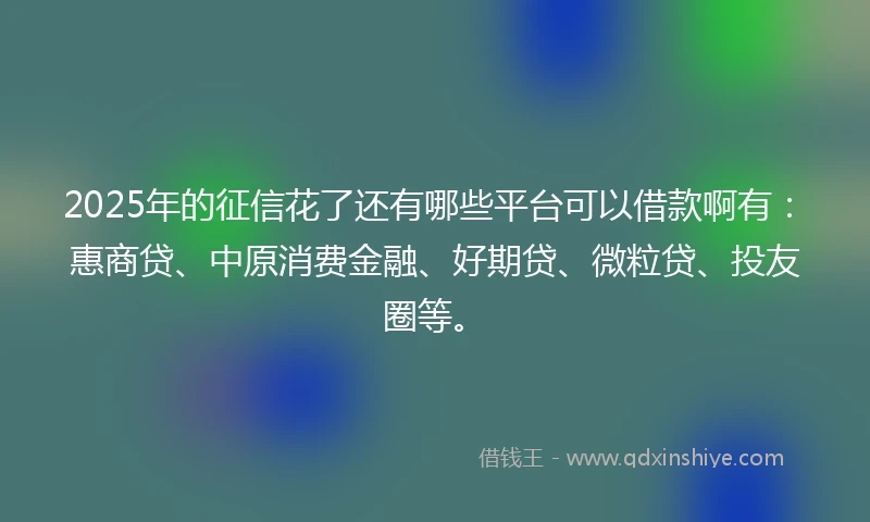 2025年的征信花了还有哪些平台可以借款啊有：惠商贷、中原消费金融、好期贷、微粒贷、投友圈等。