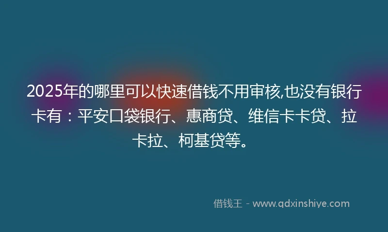 2025年的哪里可以快速借钱不用审核,也没有银行卡有：平安口袋银行、惠商贷、维信卡卡贷、拉卡拉、柯基贷等。