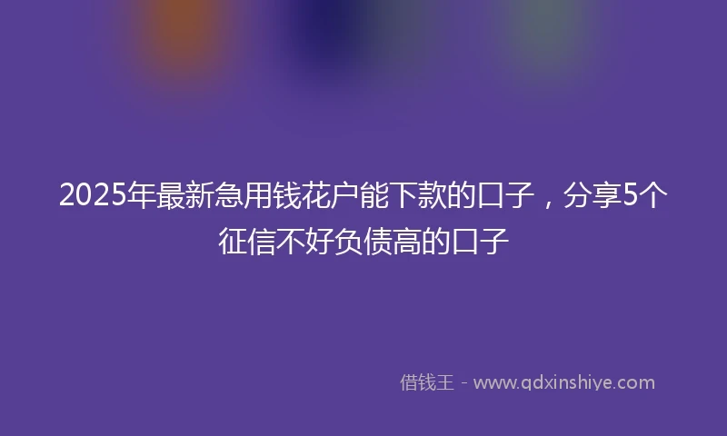 2025年最新急用钱花户能下款的口子，分享5个征信不好负债高的口子