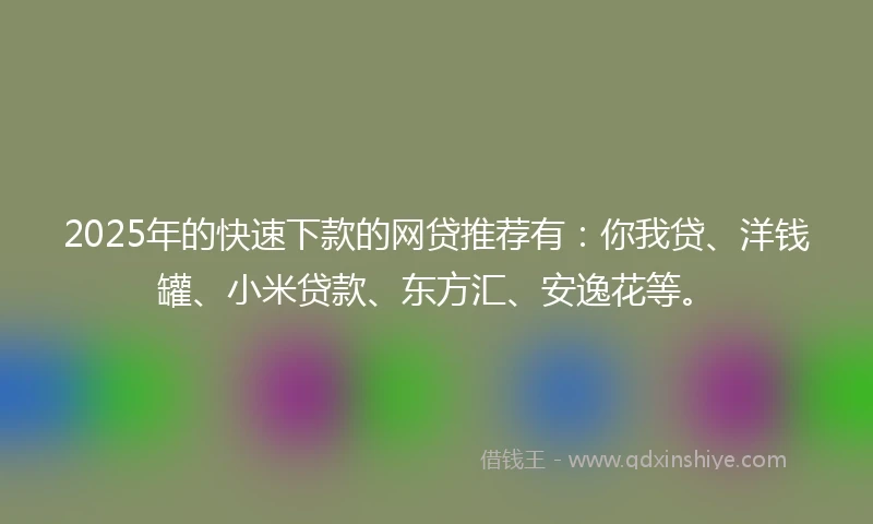 2025年的快速下款的网贷推荐有：你我贷、洋钱罐、小米贷款、东方汇、安逸花等。