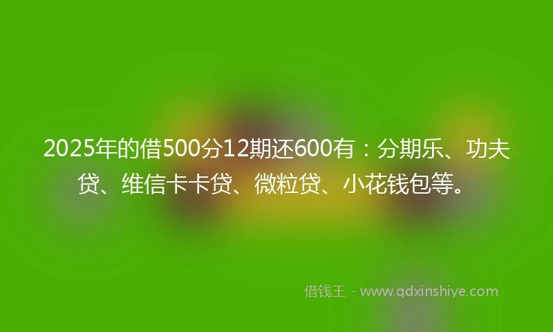 2025年的借500分12期还600有：分期乐、功夫贷、维信卡卡贷、微粒贷、小花钱包等。