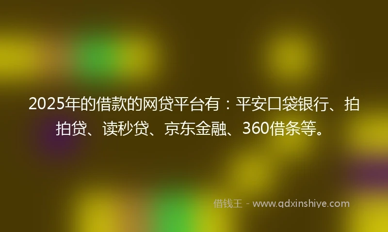 2025年的借款的网贷平台有：平安口袋银行、拍拍贷、读秒贷、京东金融、360借条等。