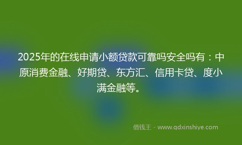 2025年的在线申请小额贷款可靠吗安全吗有：中原消费金融、好期贷、东方汇、信用卡贷、度小满金融等。