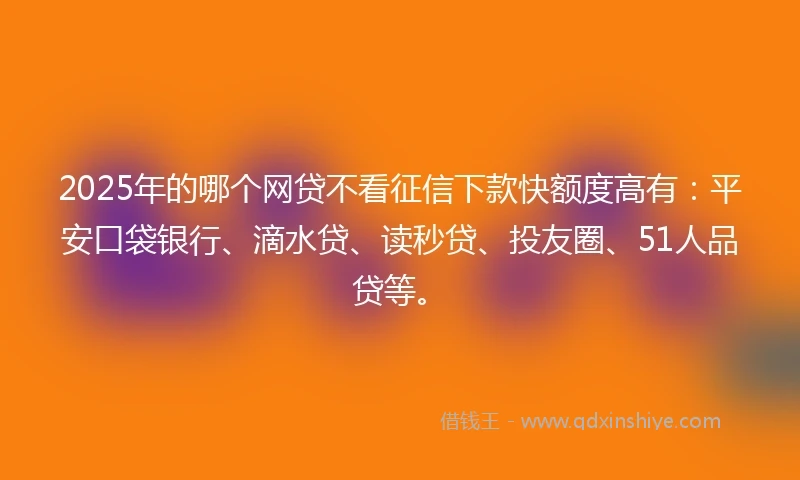 2025年的哪个网贷不看征信下款快额度高有：平安口袋银行、滴水贷、读秒贷、投友圈、51人品贷等。