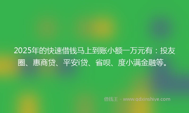 2025年的快速借钱马上到账小额一万元有：投友圈、惠商贷、平安i贷、省呗、度小满金融等。