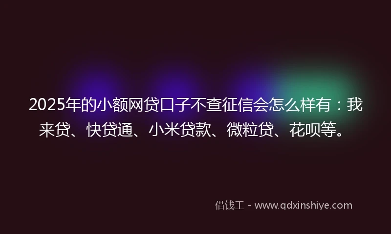2025年的小额网贷口子不查征信会怎么样有：我来贷、快贷通、小米贷款、微粒贷、花呗等。