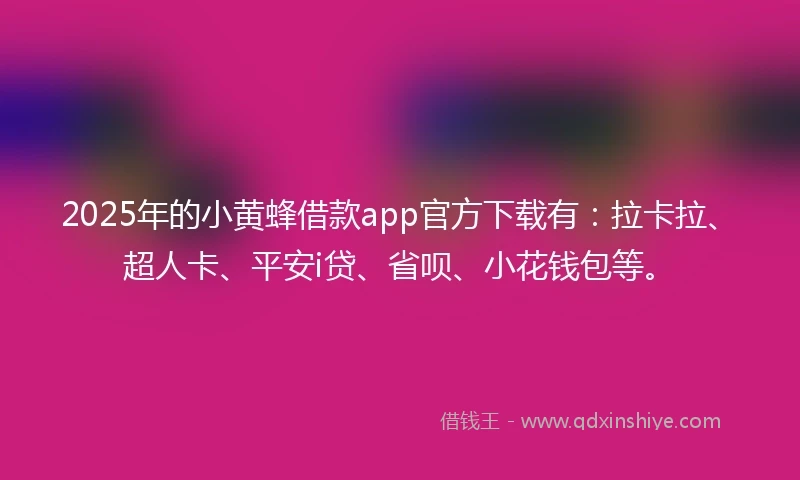 2025年的小黄蜂借款app官方下载有：拉卡拉、超人卡、平安i贷、省呗、小花钱包等。
