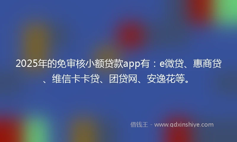 2025年的免审核小额贷款app有：e微贷、惠商贷、维信卡卡贷、团贷网、安逸花等。