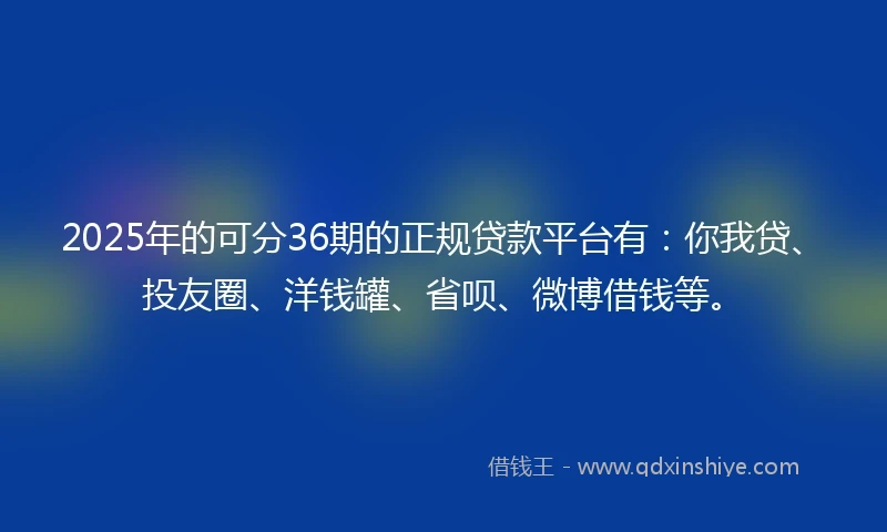 2025年的可分36期的正规贷款平台有：你我贷、投友圈、洋钱罐、省呗、微博借钱等。