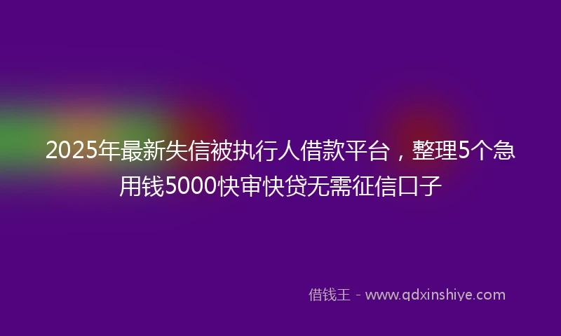 2025年最新失信被执行人借款平台，整理5个急用钱5000快审快贷无需征信口子