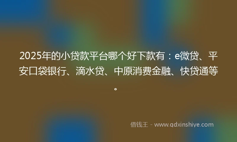 2025年的小贷款平台哪个好下款有：e微贷、平安口袋银行、滴水贷、中原消费金融、快贷通等。