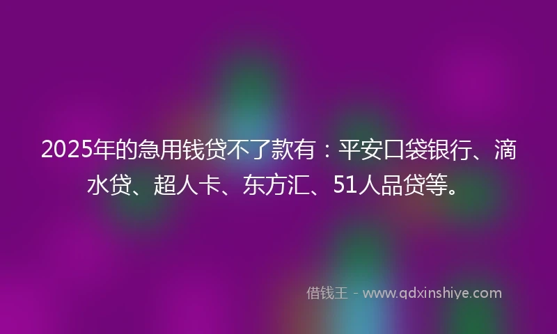 2025年的急用钱贷不了款有：平安口袋银行、滴水贷、超人卡、东方汇、51人品贷等。
