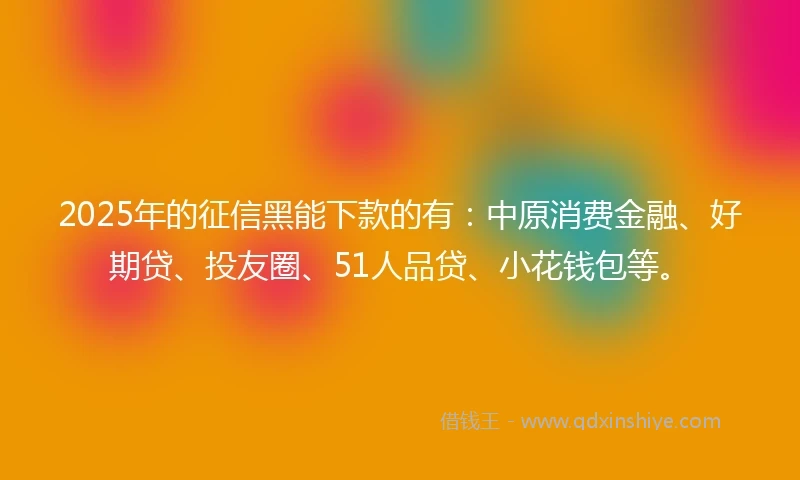 2025年的征信黑能下款的有：中原消费金融、好期贷、投友圈、51人品贷、小花钱包等。