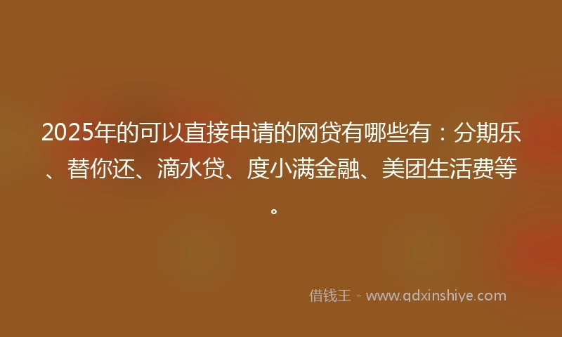 2025年的可以直接申请的网贷有哪些有：分期乐、替你还、滴水贷、度小满金融、美团生活费等。