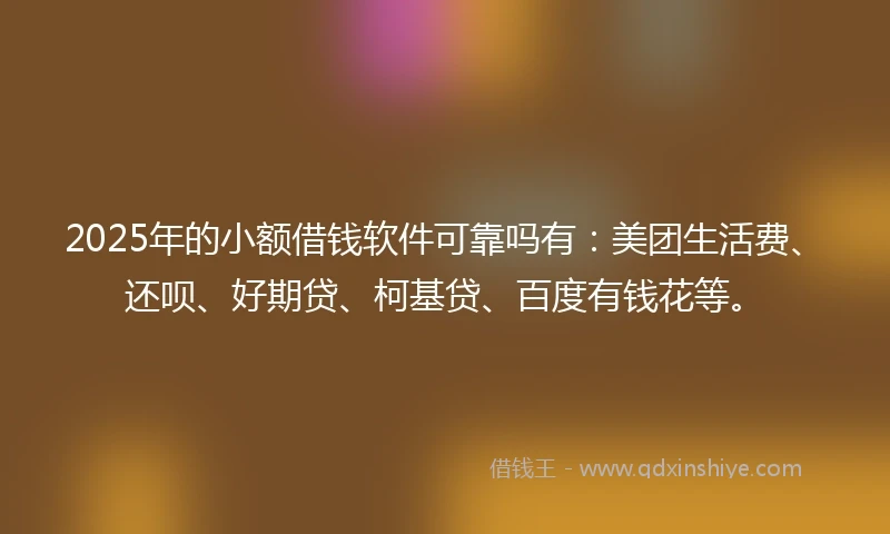2025年的小额借钱软件可靠吗有：美团生活费、还呗、好期贷、柯基贷、百度有钱花等。