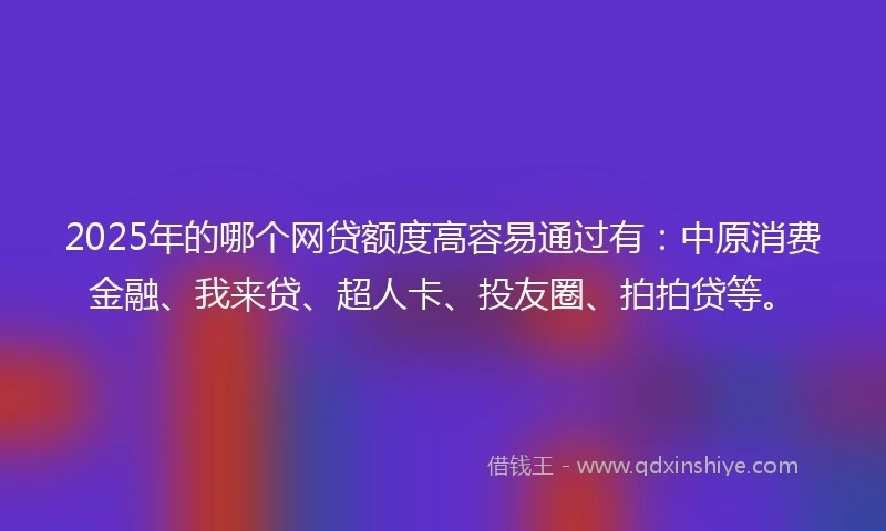 2025年的哪个网贷额度高容易通过有：中原消费金融、我来贷、超人卡、投友圈、拍拍贷等。