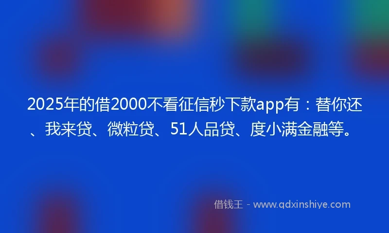 2025年的借2000不看征信秒下款app有:替你还、我来贷、微粒贷、51人品贷、度小满金融等。