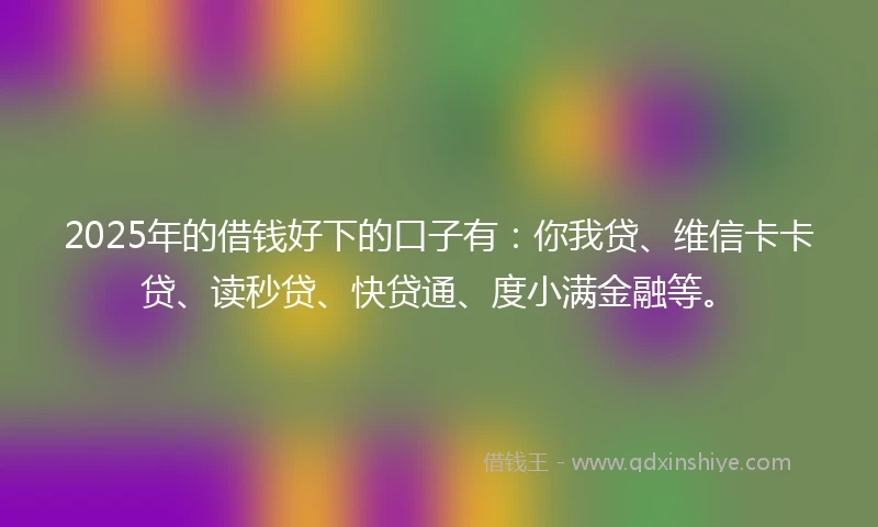 2025年的借钱好下的口子有：你我贷、维信卡卡贷、读秒贷、快贷通、度小满金融等。