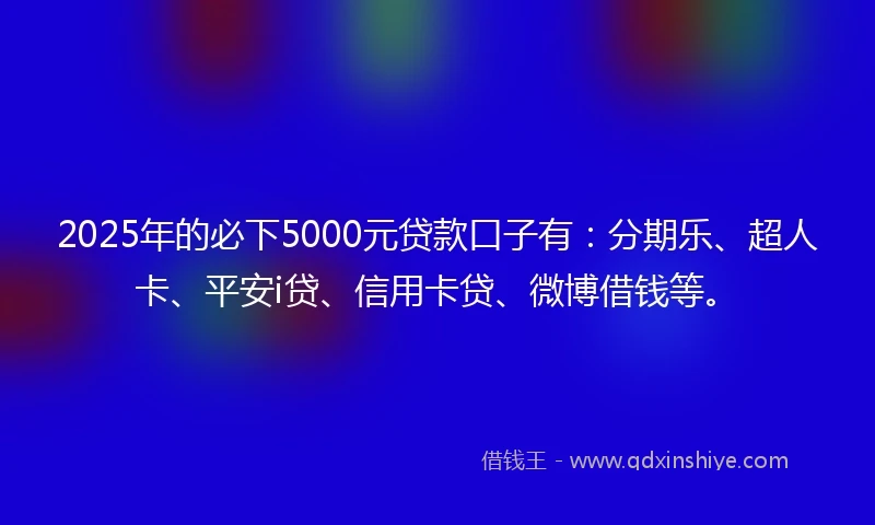2025年的必下5000元贷款口子有：分期乐、超人卡、平安i贷、信用卡贷、微博借钱等。