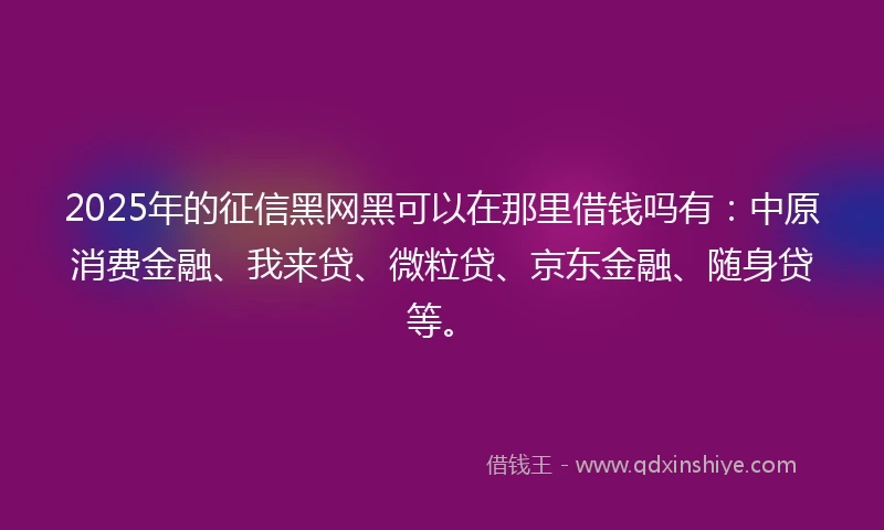2025年的征信黑网黑可以在那里借钱吗有：中原消费金融、我来贷、微粒贷、京东金融、随身贷等。