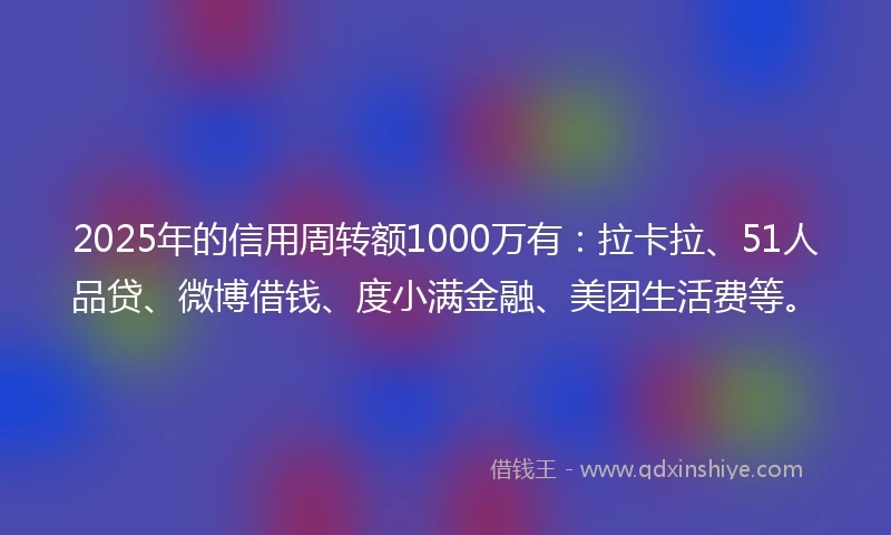 2025年的信用周转额1000万有：拉卡拉、51人品贷、微博借钱、度小满金融、美团生活费等。