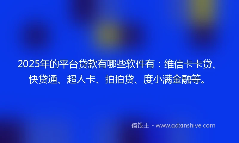 2025年的平台贷款有哪些软件有：维信卡卡贷、快贷通、超人卡、拍拍贷、度小满金融等。