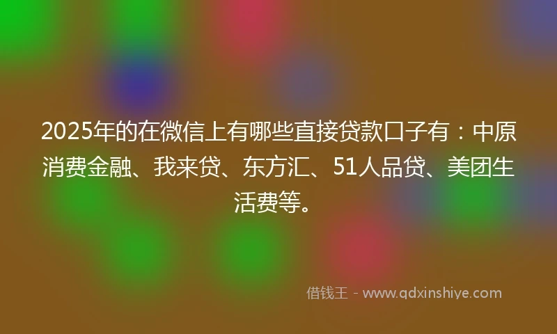 2025年的在微信上有哪些直接贷款口子有：中原消费金融、我来贷、东方汇、51人品贷、美团生活费等。