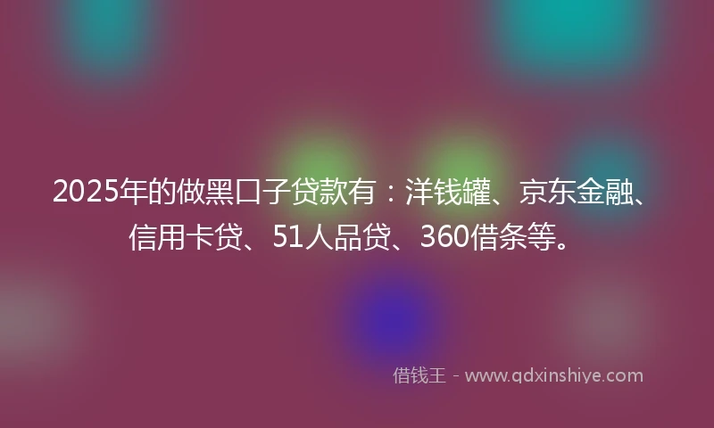 2025年的做黑口子贷款有：洋钱罐、京东金融、信用卡贷、51人品贷、360借条等。