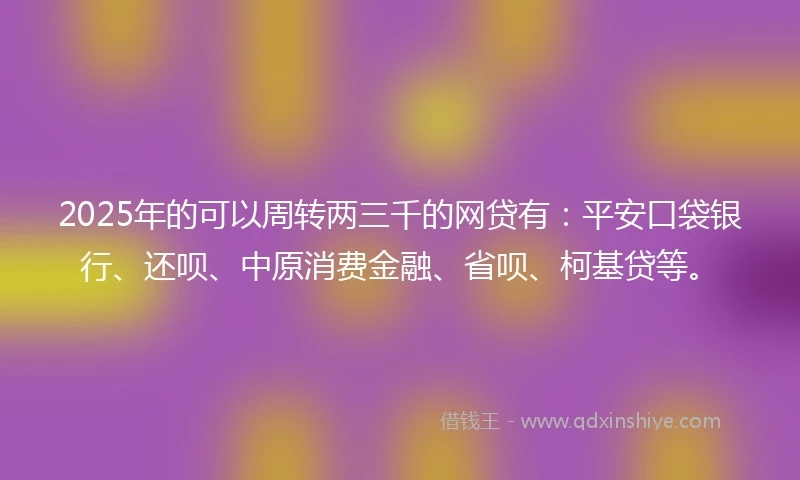 2025年的可以周转两三千的网贷有：平安口袋银行、还呗、中原消费金融、省呗、柯基贷等。