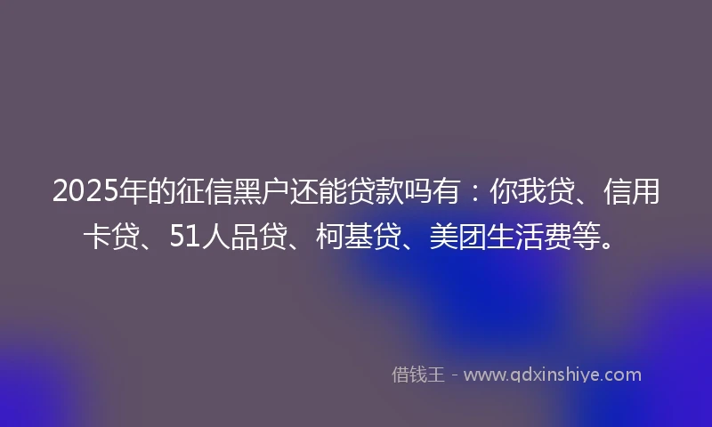 2025年的征信黑户还能贷款吗有：你我贷、信用卡贷、51人品贷、柯基贷、美团生活费等。