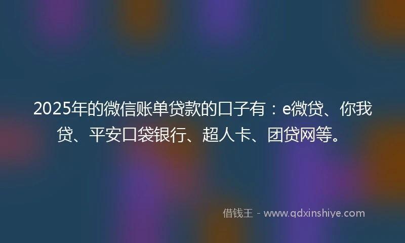 2025年的微信账单贷款的口子有：e微贷、你我贷、平安口袋银行、超人卡、团贷网等。