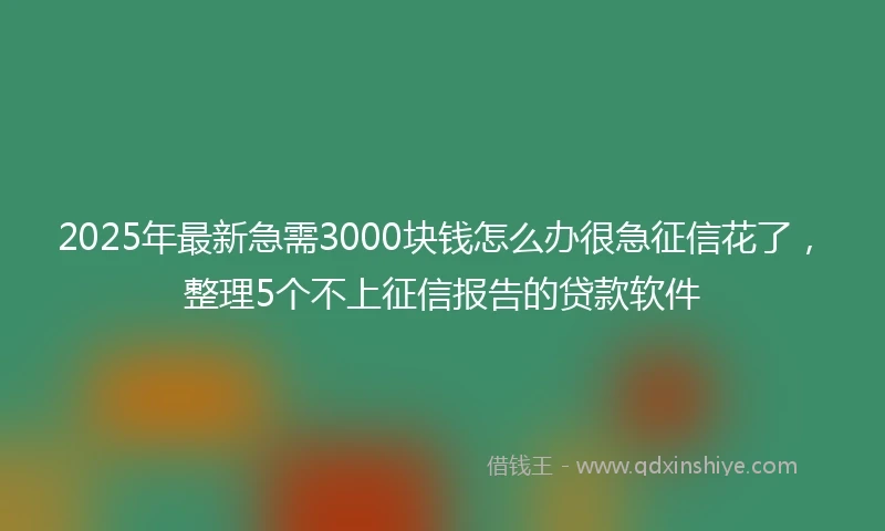2025年最新急需3000块钱怎么办很急征信花了，整理5个不上征信报告的贷款软件