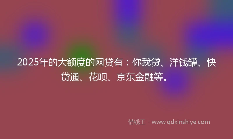 2025年的大额度的网贷有：你我贷、洋钱罐、快贷通、花呗、京东金融等。