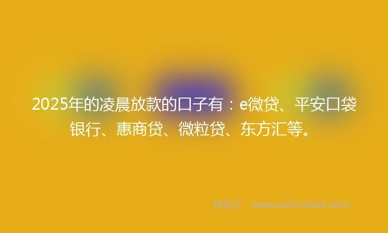 2025年的凌晨放款的口子有：e微贷、平安口袋银行、惠商贷、微粒贷、东方汇等。