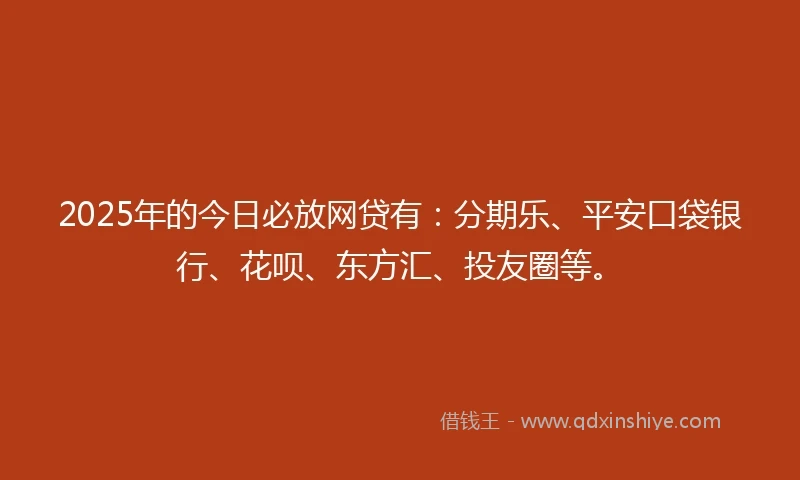2025年的今日必放网贷有：分期乐、平安口袋银行、花呗、东方汇、投友圈等。