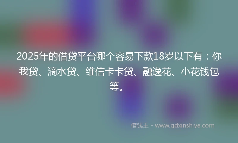 2025年的借贷平台哪个容易下款18岁以下有：你我贷、滴水贷、维信卡卡贷、融逸花、小花钱包等。