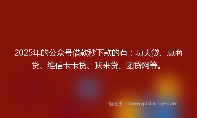 2025年的公众号借款秒下款的有：功夫贷、惠商贷、维信卡卡贷、我来贷、团贷网等。