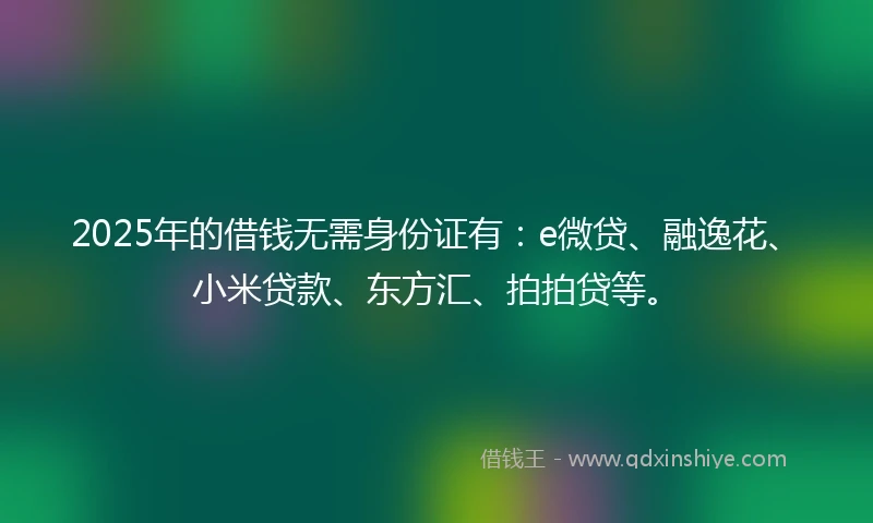 2025年的借钱无需身份证有：e微贷、融逸花、小米贷款、东方汇、拍拍贷等。