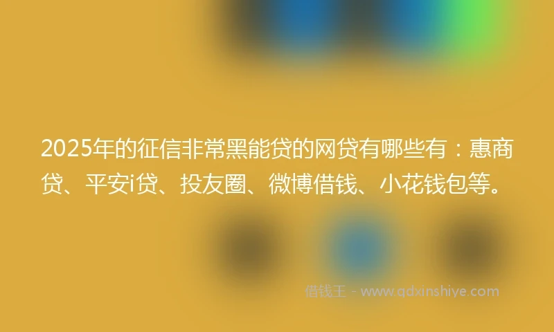 2025年的征信非常黑能贷的网贷有哪些有：惠商贷、平安i贷、投友圈、微博借钱、小花钱包等。