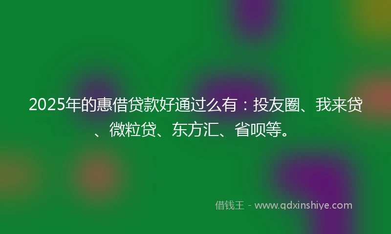 2025年的惠借贷款好通过么有：投友圈、我来贷、微粒贷、东方汇、省呗等。