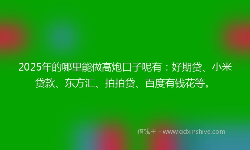 2025年的哪里能做高炮口子呢有：好期贷、小米贷款、东方汇、拍拍贷、百度有钱花等。