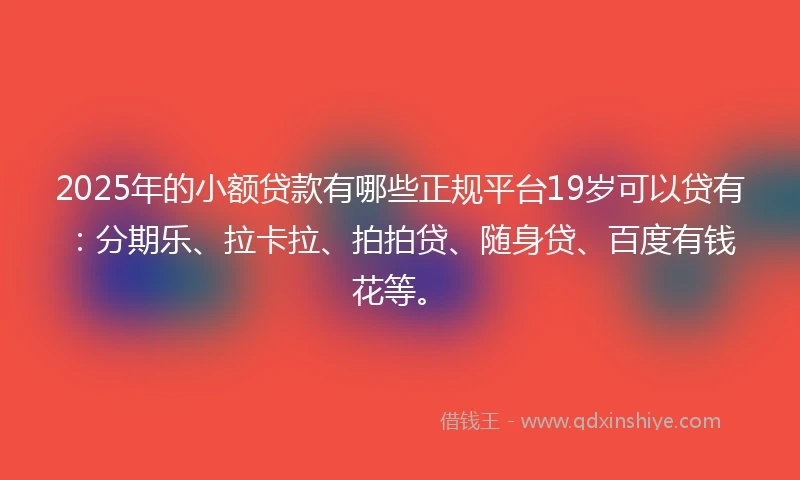 2025年的小额贷款有哪些正规平台19岁可以贷有：分期乐、拉卡拉、拍拍贷、随身贷、百度有钱花等。