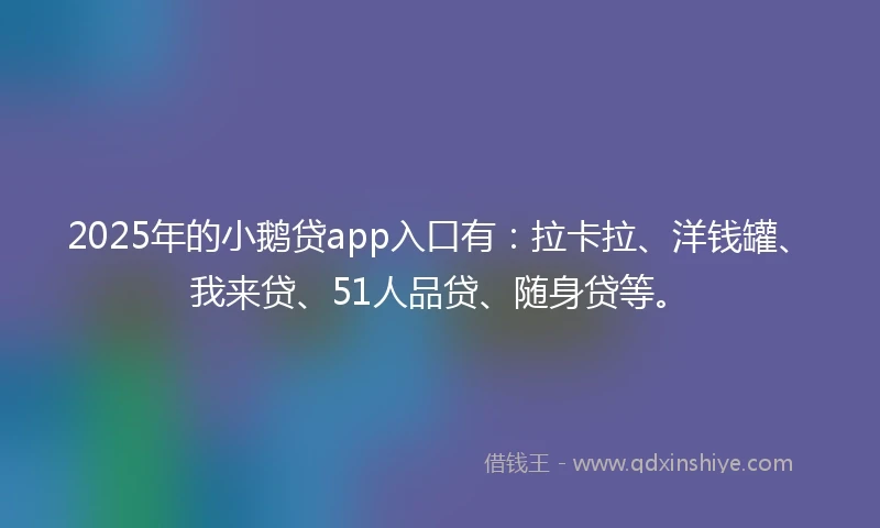2025年的小鹅贷app入口有：拉卡拉、洋钱罐、我来贷、51人品贷、随身贷等。