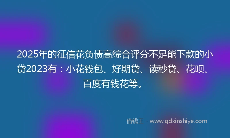 2025年的征信花负债高综合评分不足能下款的小贷2023有：小花钱包、好期贷、读秒贷、花呗、百度有钱花等。