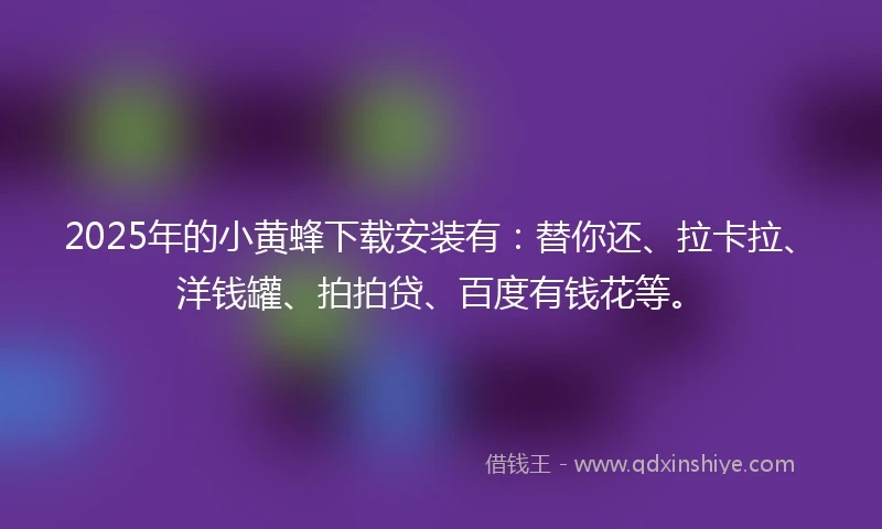 2025年的小黄蜂下载安装有：替你还、拉卡拉、洋钱罐、拍拍贷、百度有钱花等。