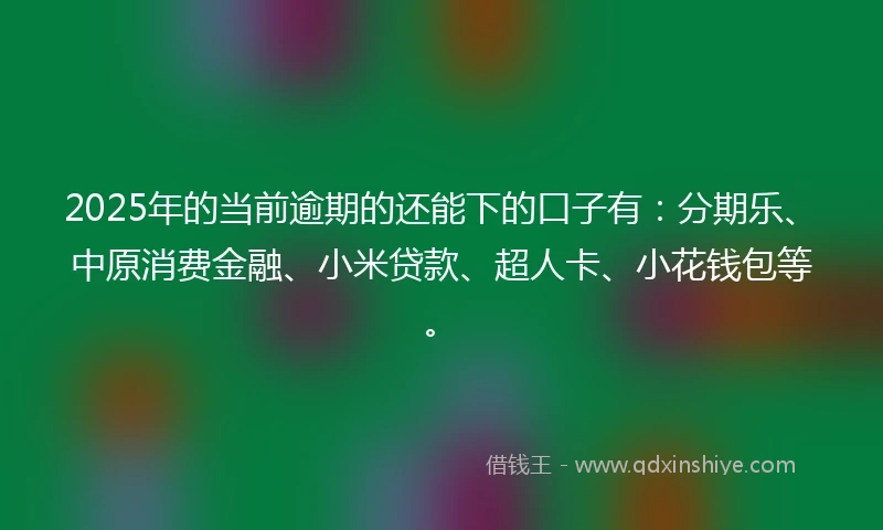 2025年的当前逾期的还能下的口子有：分期乐、中原消费金融、小米贷款、超人卡、小花钱包等。