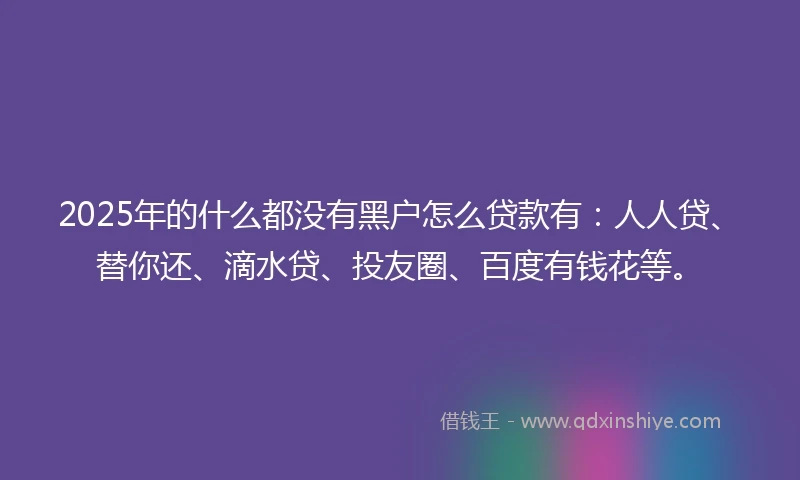 2025年的什么都没有黑户怎么贷款有：人人贷、替你还、滴水贷、投友圈、百度有钱花等。