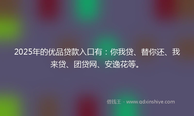 2025年的优品贷款入口有：你我贷、替你还、我来贷、团贷网、安逸花等。