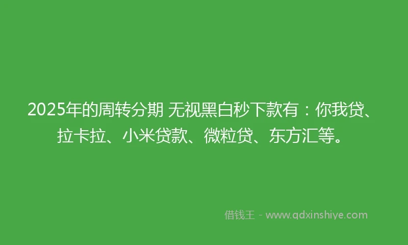 2025年的周转分期 无视黑白秒下款有：你我贷、拉卡拉、小米贷款、微粒贷、东方汇等。