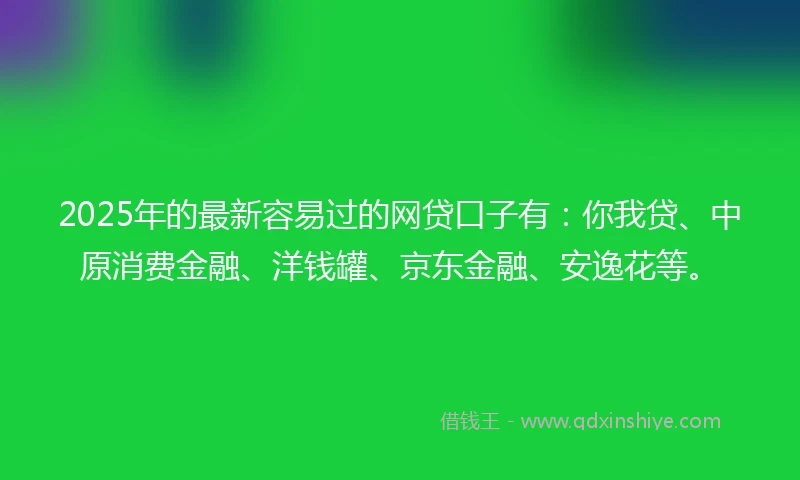 2025年的最新容易过的网贷口子有：你我贷、中原消费金融、洋钱罐、京东金融、安逸花等。